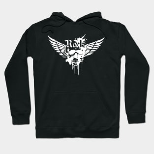 rock skull with wings black and white design Hoodie